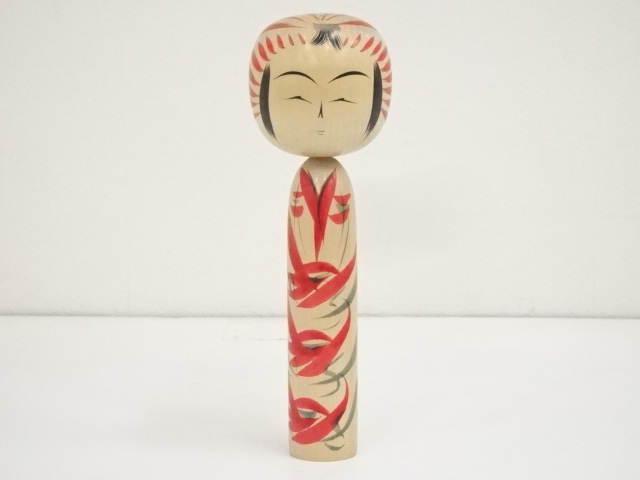 JAPANESE FOLK CRAFT / WOODEN KOKESHI DOLL / 21.3cm / SIGNED ARTISAN WORK